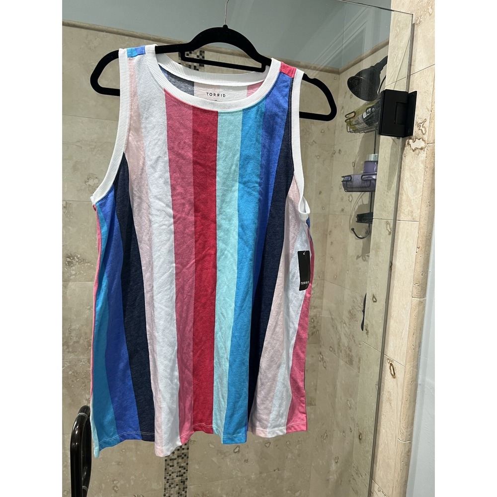 Torrid Striped Tank Top Womens 1 1X Plus Classic Fit Rainbow Pride 17206620 NEW